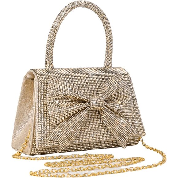 Evening Clutch Purse for Women Sparkly Bow Glitter Wedding Party Shoulder Bag - Picture 1 of 9